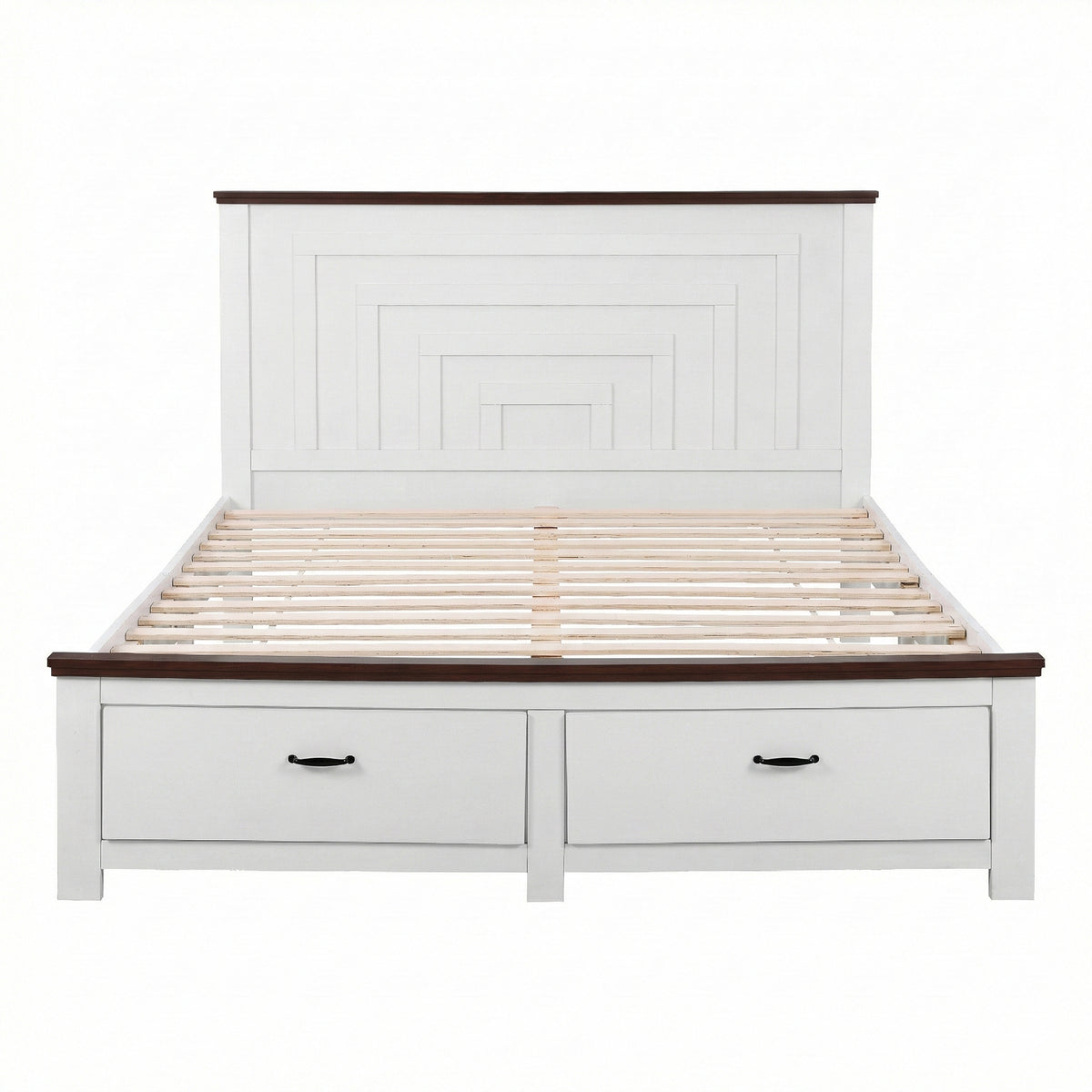 Artiss Double Wooden Bed Frame with 2 Drawer Platform Bed with 108cm Solid High Headboard White Bed Base for Bedroom Easy Assembly