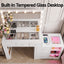 Artiss Dressing Table Mirror Charging Station Glass Top Makeup Vanity Desk RGB Cabinet Storage Drawers Hairdryer Holder White