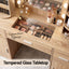 Artiss Dressing Table Vanity Desk LED Mirror Stool Set Charging Station Glass Top Rotating Shelf Wood