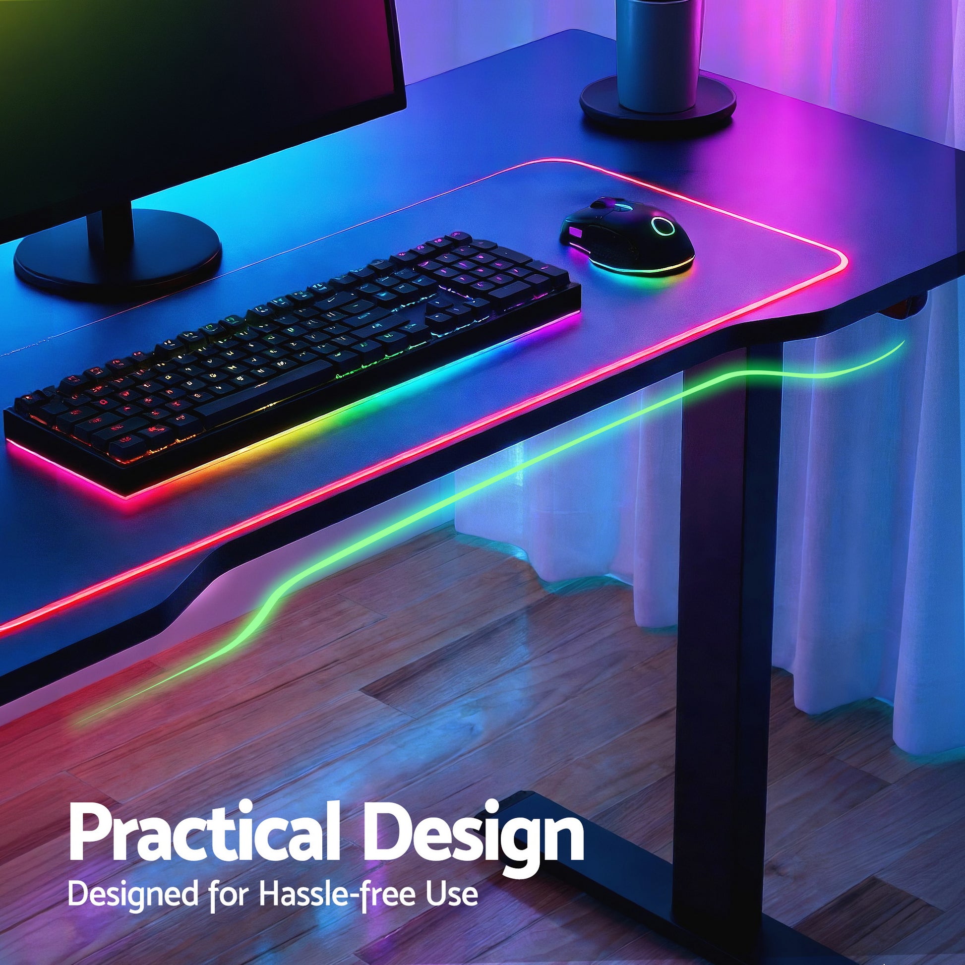 Artiss Electric Gaming Desk RGB Sit Stand Height Adjustable Table Black