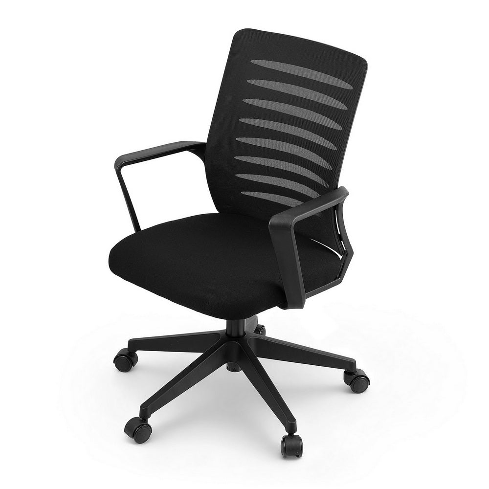 Artiss Ergonomic Office Chair Mesh Computer Desk Chairs with Lumbar Support, Height Adjustment Swivel Chair Mid Back for Home Office Study, Black