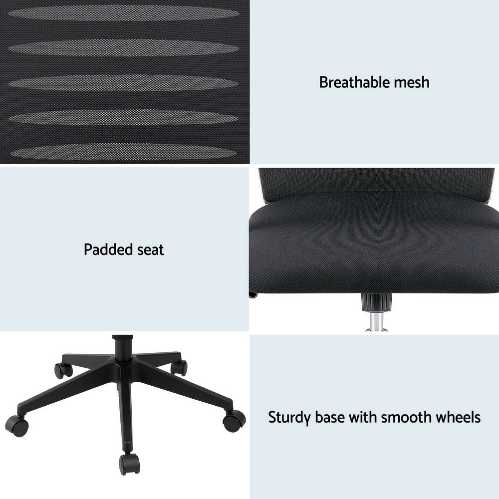 Artiss Ergonomic Office Chair Mesh Computer Desk Chairs with Lumbar Support, Height Adjustment Swivel Chair Mid Back for Home Office Study, Black