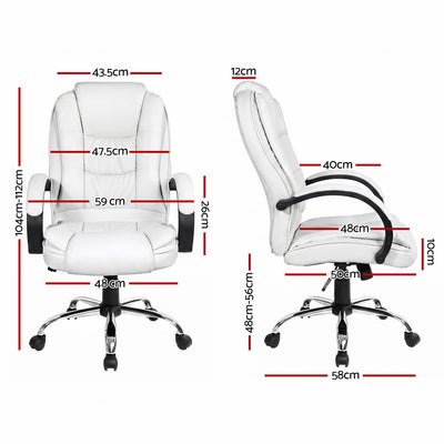 Artiss Executive Office Chair Leather Tilt White