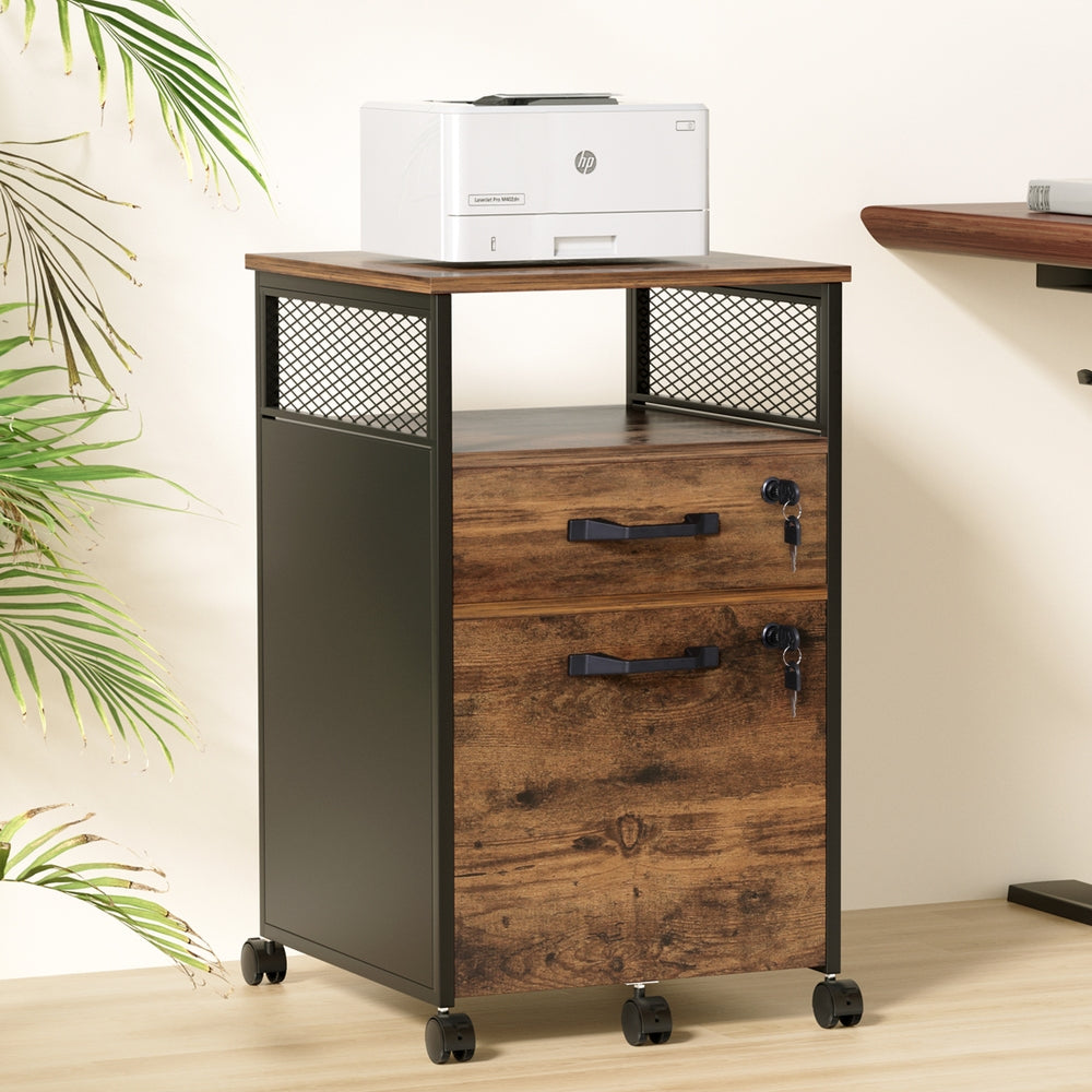 Artiss Filing Cabinet File Cabinet with Wheels 2 Drawer Storage Rustic Brown