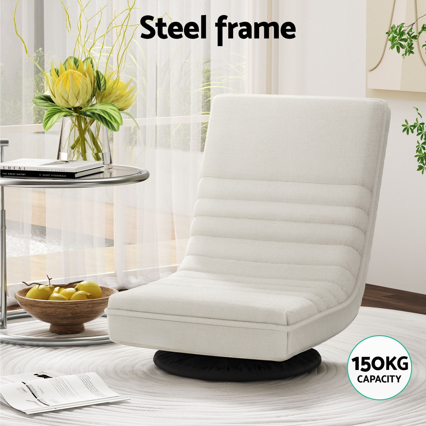 Artiss Floor Lounge 360° Swivel Foldable Sofa Chair and Side Table with Castors Set