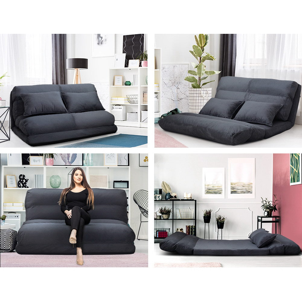 Artiss Floor Lounge Sofa Bed 2-seater Charcoal Suede