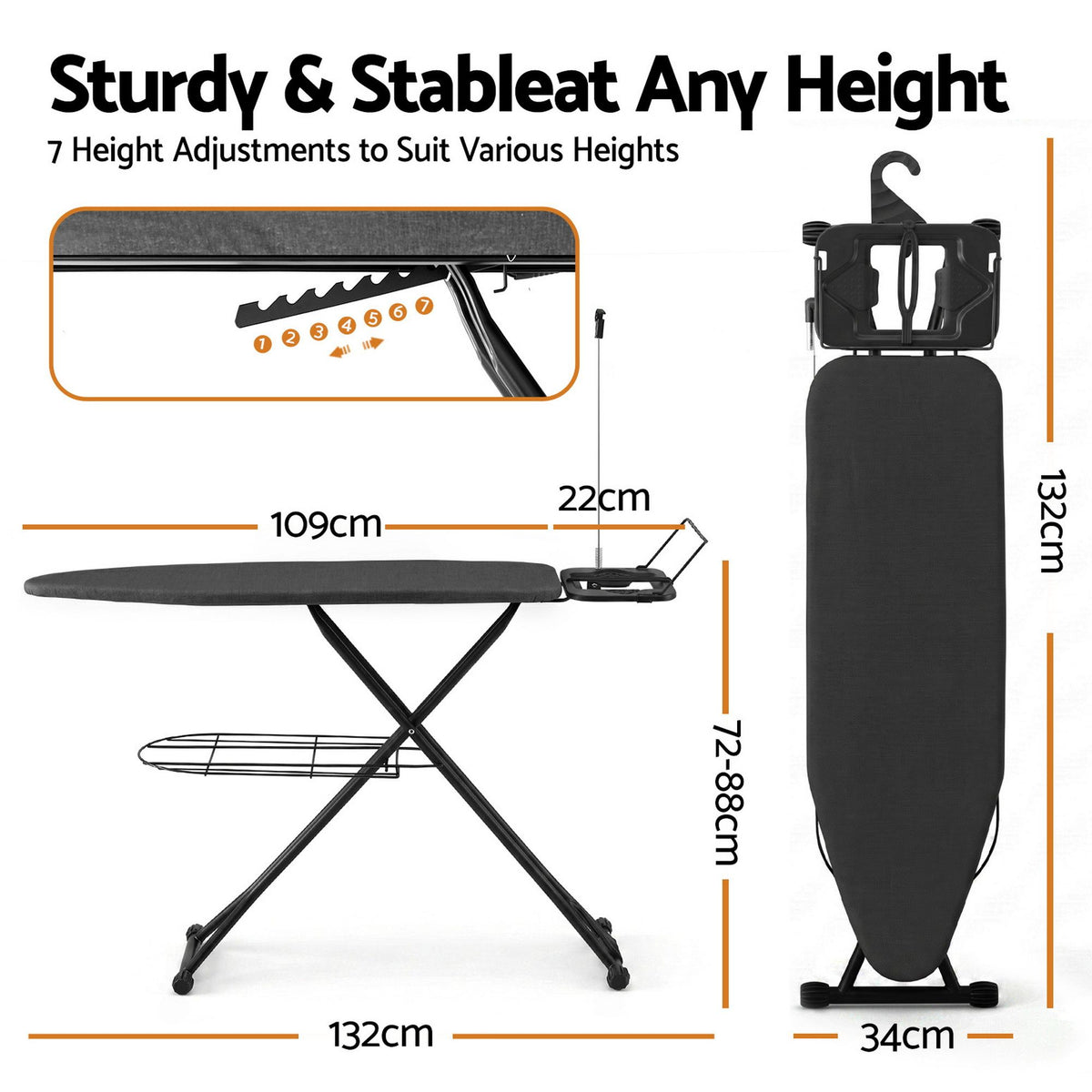 Artiss Foldable Ironing Board with Iron Rest Ironing Board for Laundry Room