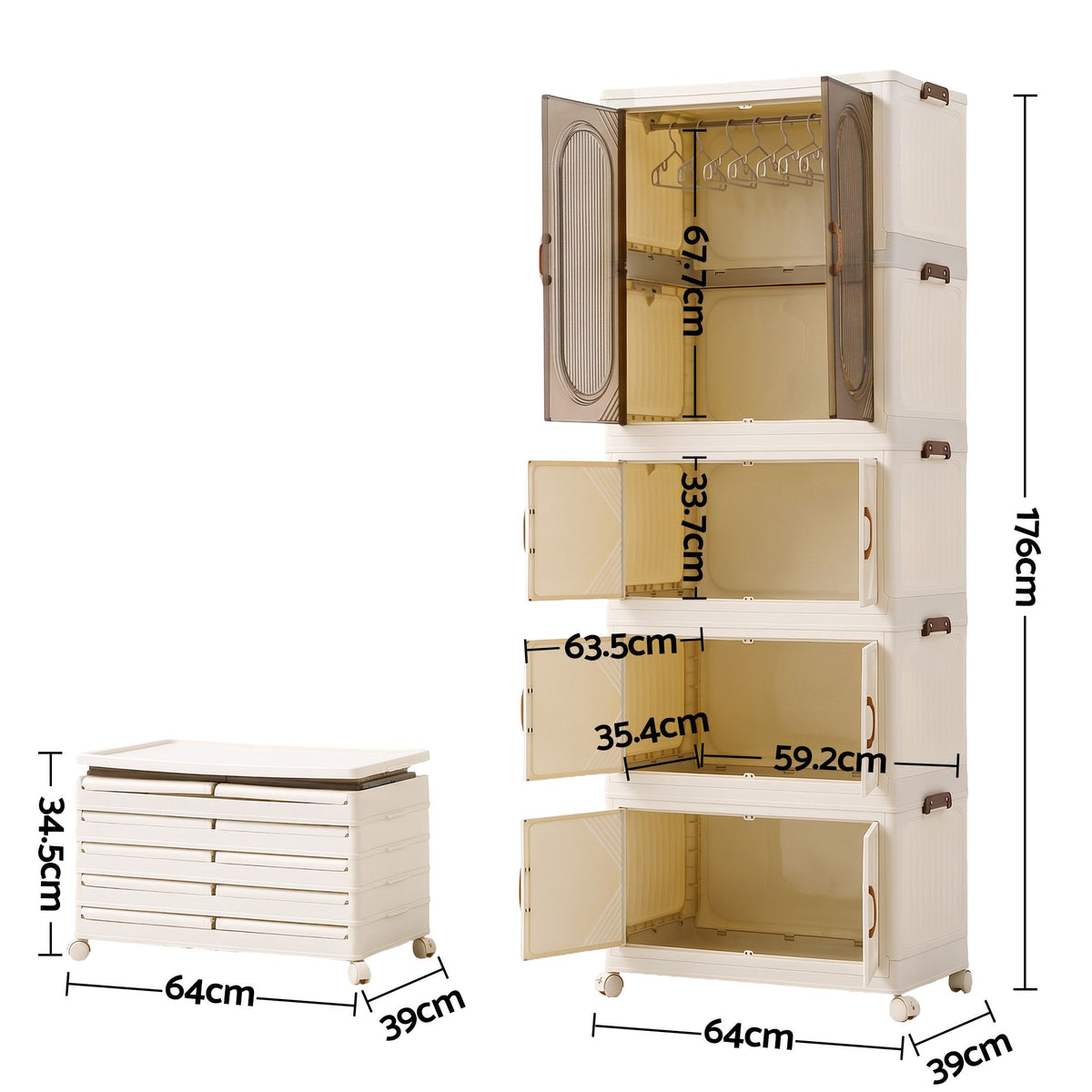 Artiss Foldable Storage Cabinet Stackable Box Wardrobe Clear Magnetic Door White