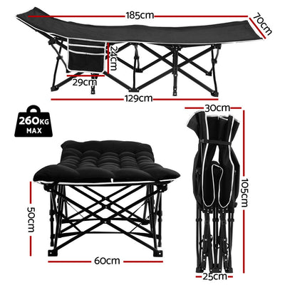 Artiss Folding Bed With Mattress Heavy Duty Black 185CM