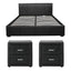 Artiss Gas Lift Queen Bed Frame and 2 Bedside Table Set Leather Black