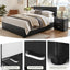 Artiss Gas Lift Queen Bed Frame and 2 Bedside Table Set Leather Black