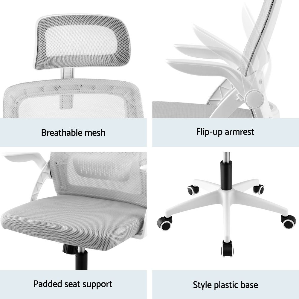 Artiss Home Office Desk and Chair Set, 136cm L Shaped Computer Desk with Shelves & Cable Management, Ergonomic Mesh Office Chair with Adjustable Headrest, Flip-Up Armrests