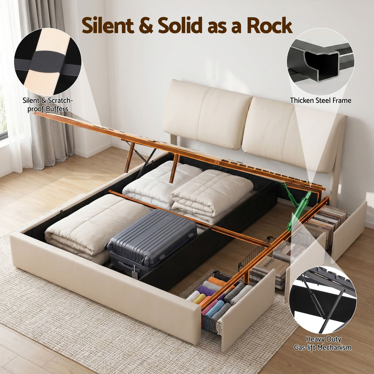 Artiss King Bed Frame Gas Lift Storage 3 Drawers Adjustable Headboard Platform Base