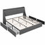 Artiss King Bed Frame with 4 Storage Drawers and Charging Station Tufted Wingback Headboard 300kg Loads Charcoal Grey