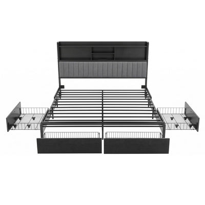 Artiss King Bed Frame with Storage, 4 Drawers and Charging Station