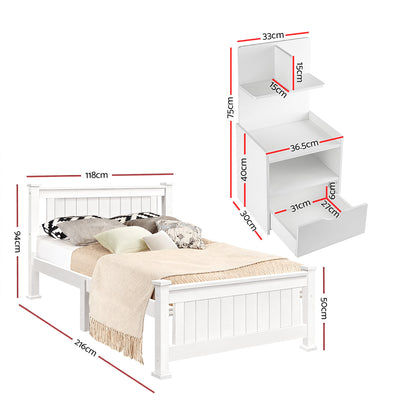 Artiss King Single Bed Frame and Bedside Table White