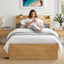 Artiss King Single Bed Frame with 2 Drawers Platform Bed with Headboard Bed Base with USB Ports Natural