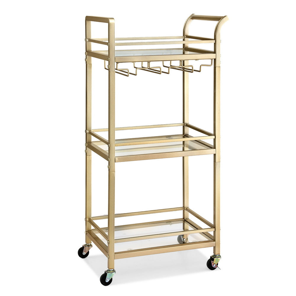 Artiss Kitchen Island Cart Trolley Rolling Serving Storage Wine Glass 43cm Gold