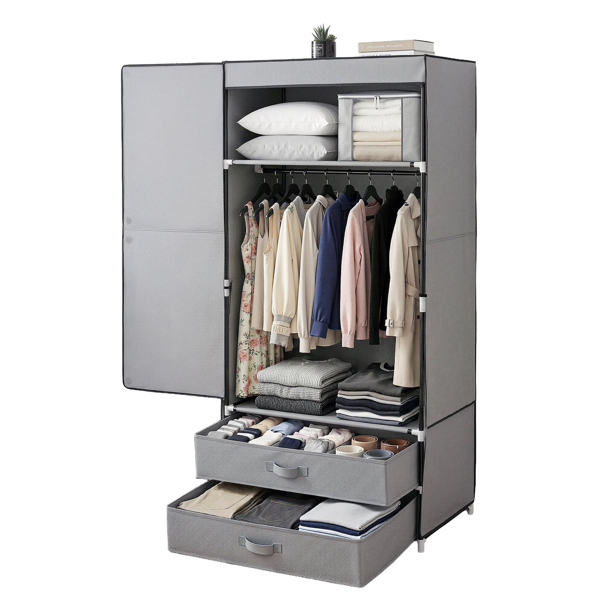 Artiss Large Portable Clothes Closet Wardrobe with Magnetic Door Grey