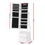 Artiss Lockable Jewelry Armoire with Mirror, Freestanding Organizer Cabinet with Drawers, White