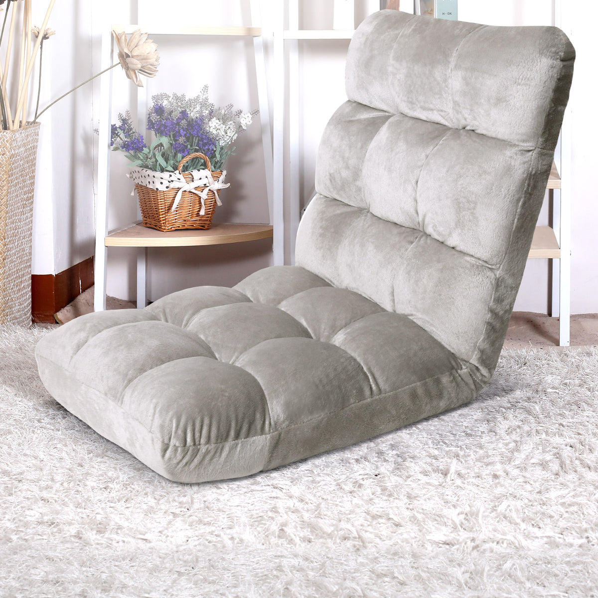 Artiss Lounge Sofa Bed Flannel Fabric Grey