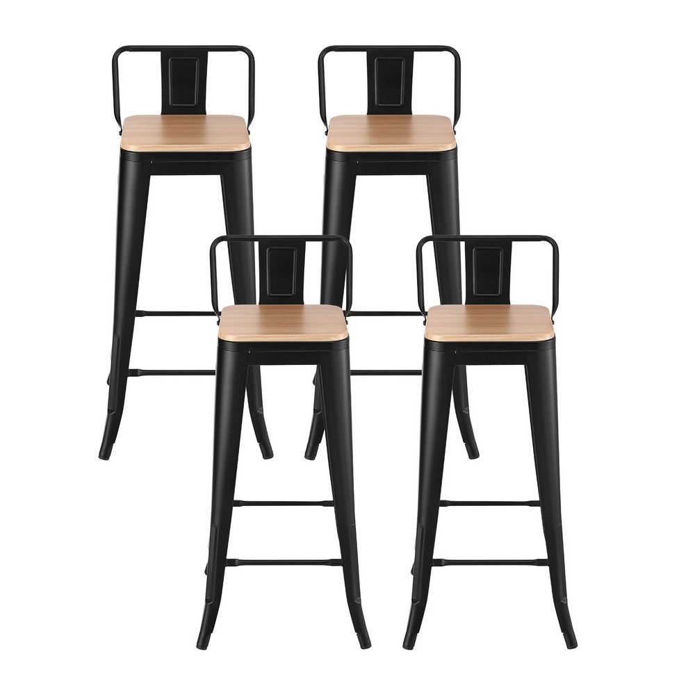 Artiss Metal Bar Stools Set of 4 Counter Height Barstools 77cm Seat Height w/ Removable Back