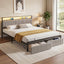 Artiss Metal Bed Frame King Size LED Charging Station 2 Drawers