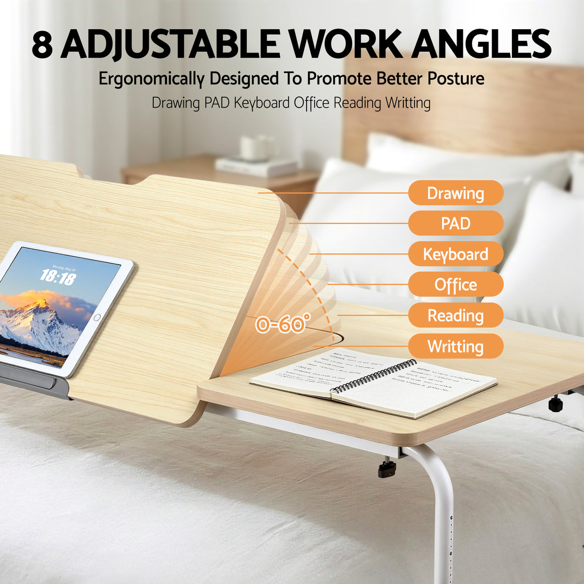 Artiss Mobile Laptop Desk Overbed Table Adjustable Computer Stand Bedside Cart