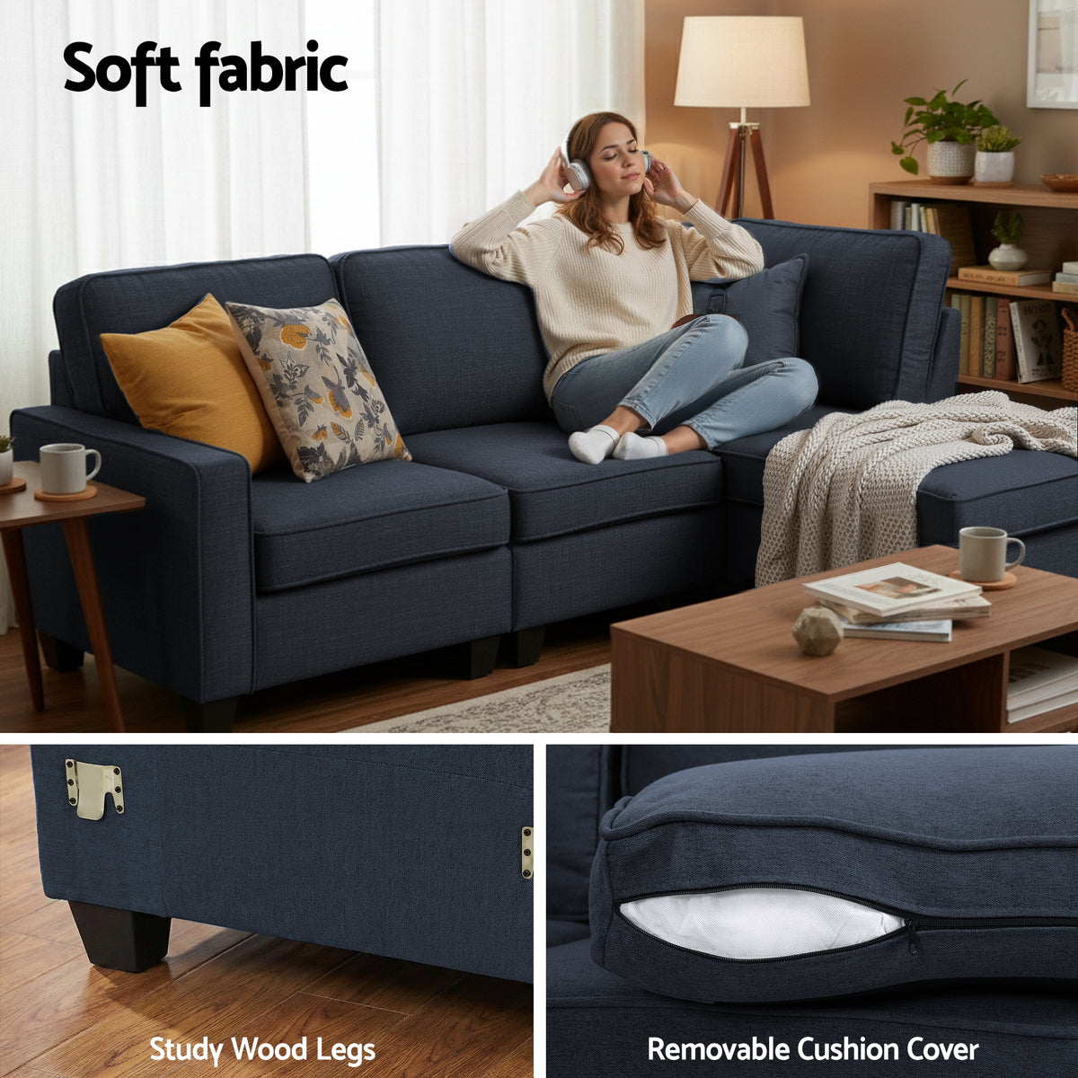 Artiss Modular Sofa Chaise Set 4-seater Dark Grey