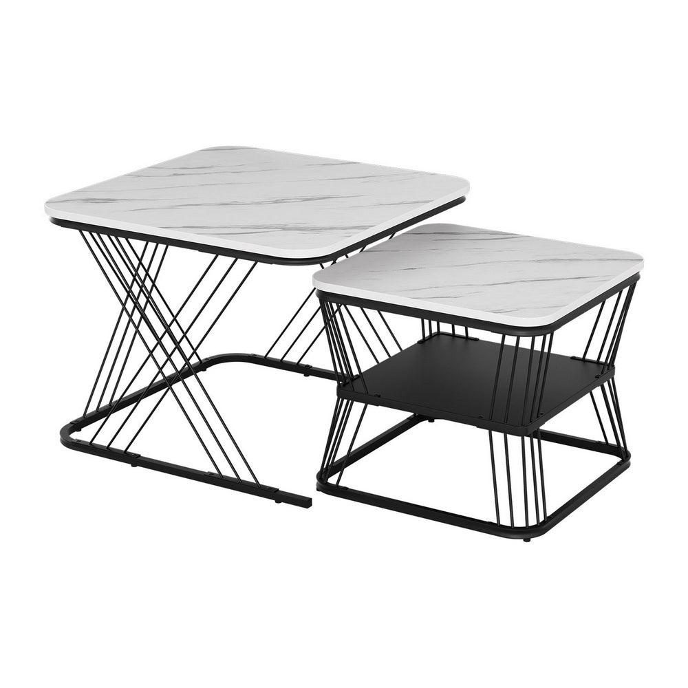 Artiss Nesting Coffee Table Set of 2 Marble Effect