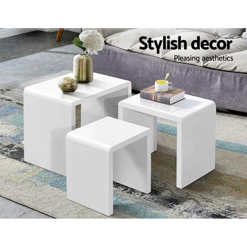 Artiss Nesting Coffee Table Set of 3 Glossy White