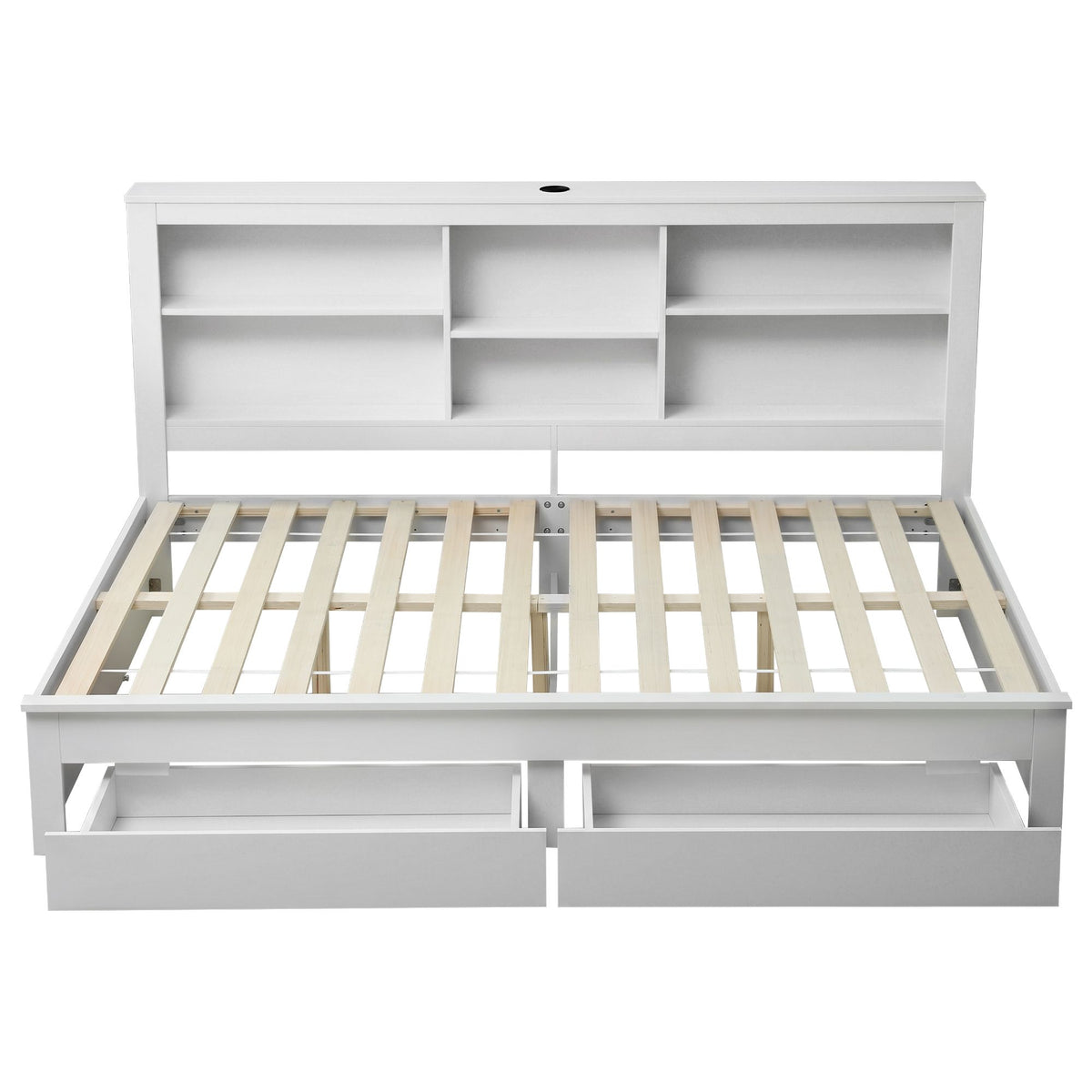 Artiss Noise-Free White Farmhouse Solid Wood Double Platform Bed Frame with Storage Headboard, Charging Station and Drawers for Bedroom and Apartment