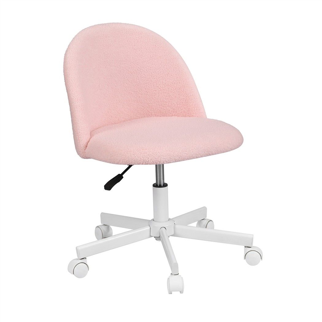 Artiss Office Chair Armless Swivel Vanity Desk Chair with Wheels Teddy Fleece Pink