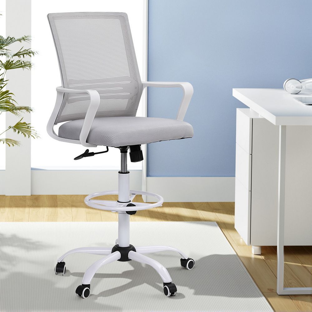 Artiss Office Chair Drafting Chairs Stool Computer Desk Studios Mesh White