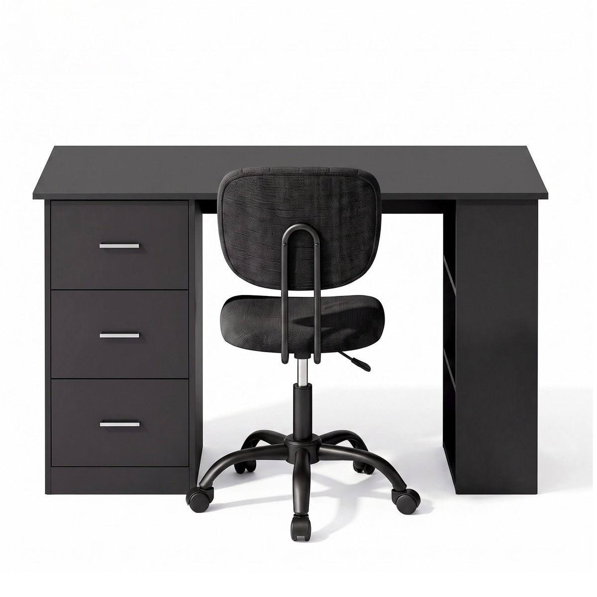Artiss Office Desk & Chair Set 120cm Computer Desk with 3 Drawers & Open Shelves, Ergonomic Armless Office Chair with Wheels, Height Adjustable for Home Office Study