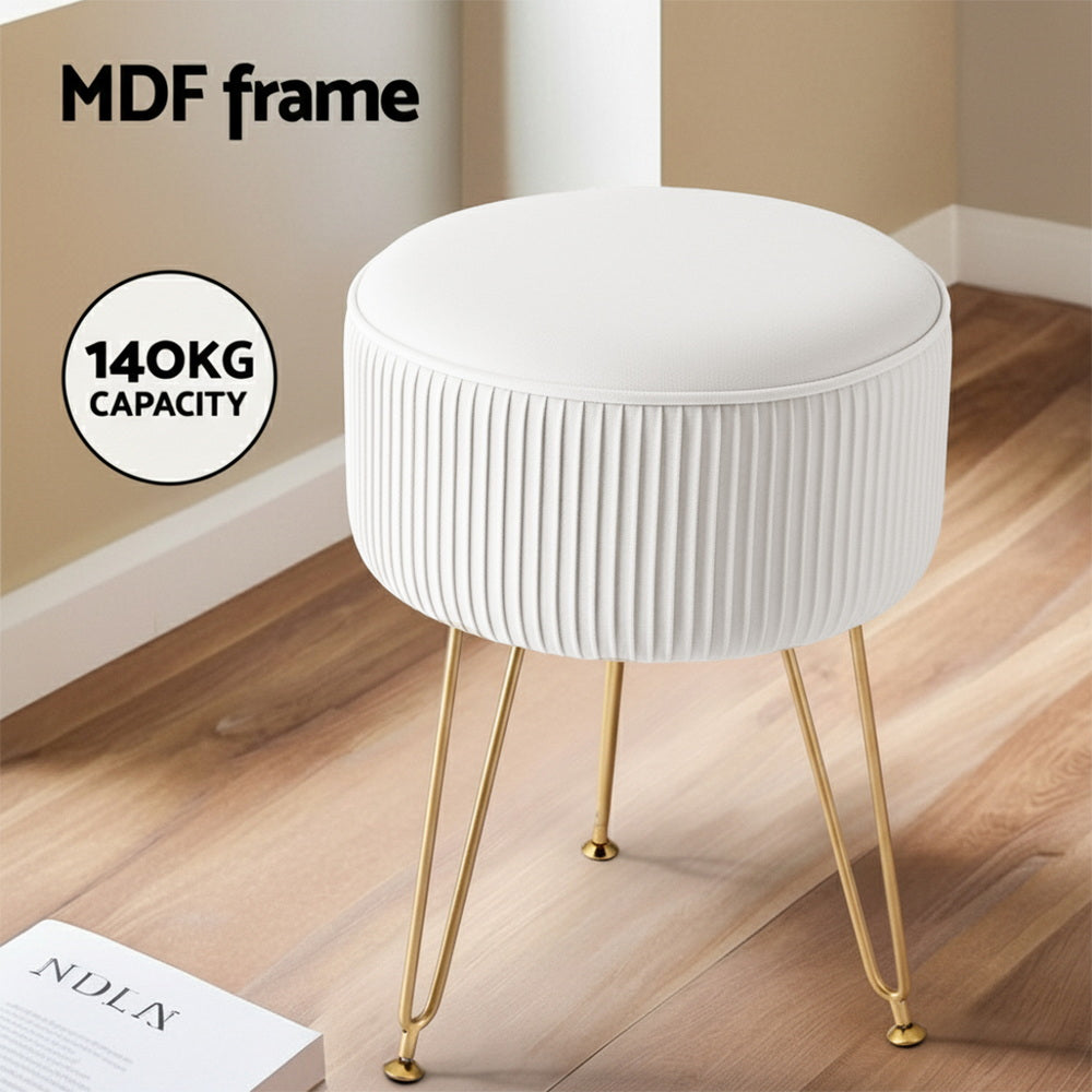 Artiss Ottoman Foot Stool Vanity Velvet Round White