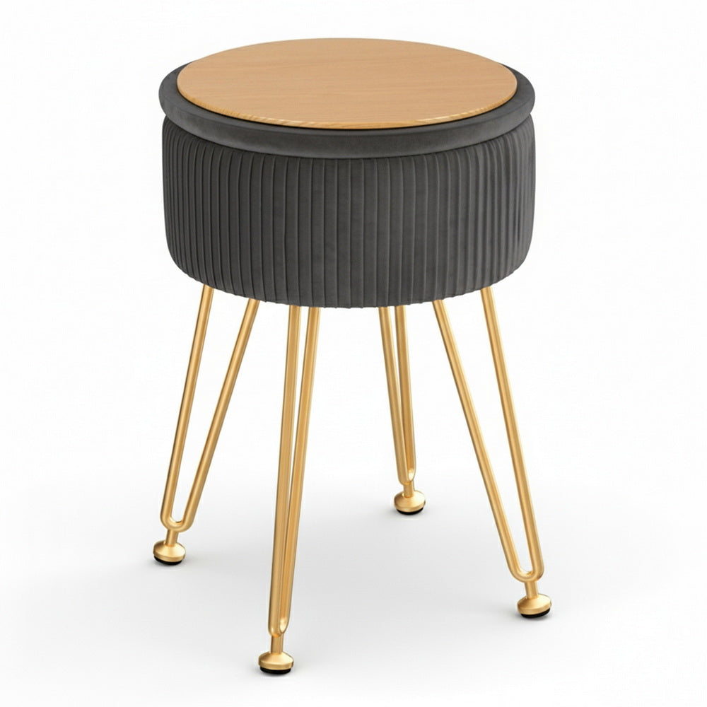 Artiss Ottoman Storage Foot Stool Vanity Velvet Round Grey