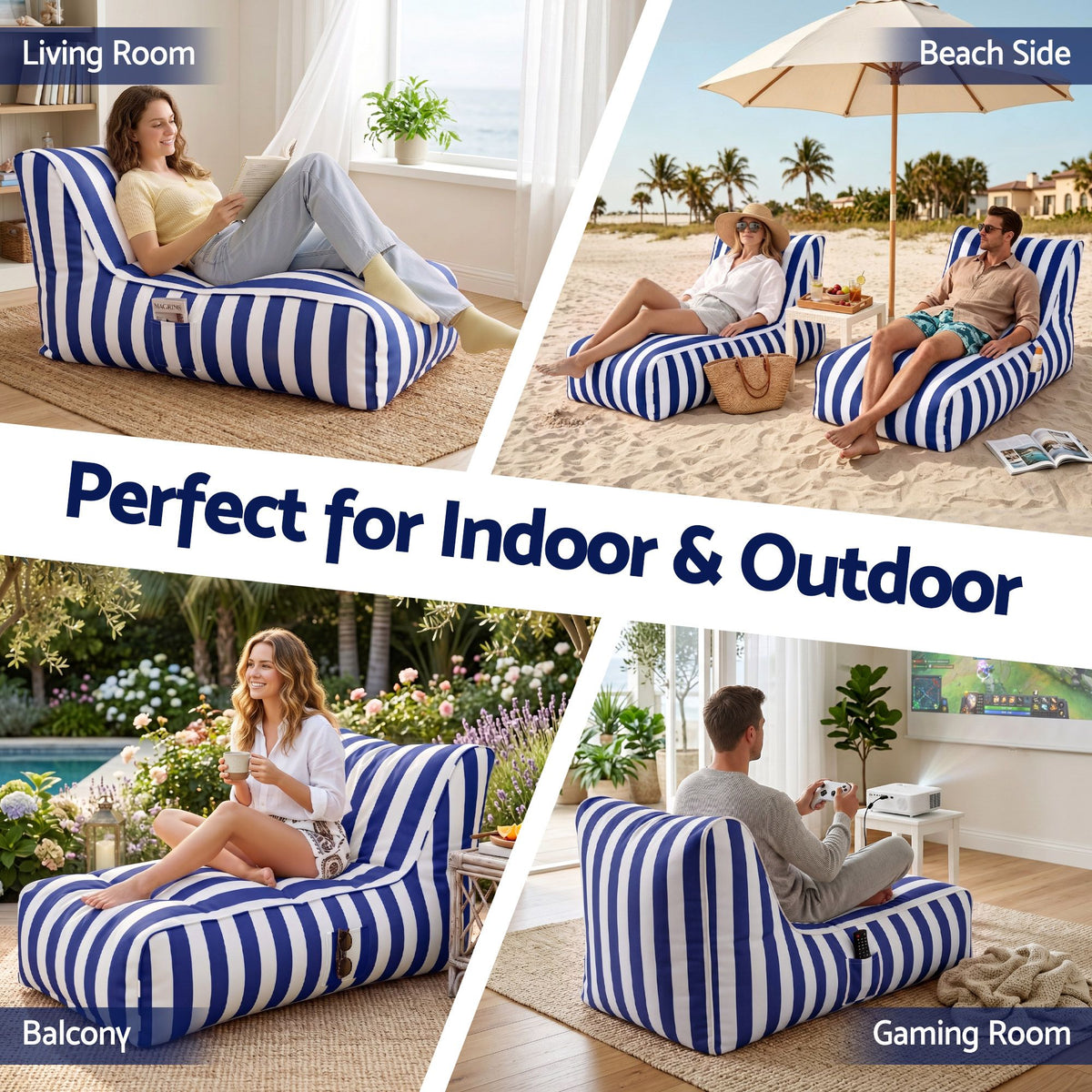 Artiss Outdoor Bean Bag Chair Cover (No Filler) Splash-Proof Beanbag Lounge Sofacover Stuffed Animal Storage Bean Bag Cover for Patio Poolside Relaxing, Blue