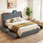 Artiss Queen Bed Frame with 4 Storage Drawers and Charging Station Tufted Wingback Headboard 300kg Loads Charcoal Grey