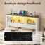 Artiss Queen Bed Frame with Storage Bookcase Headboard and Footboard White Wooden Platform Bed with Charging Station and Led Light Bedroom Furniture