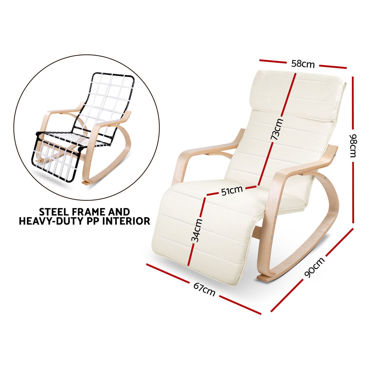 Artiss Rocking Armchair Footrest Nursing Beige Afton