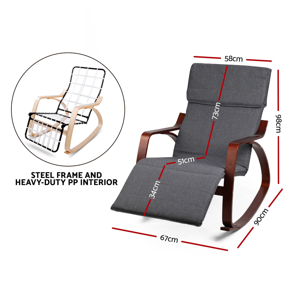 Artiss Rocking Armchair Footrest Nursing Charcoal Afton