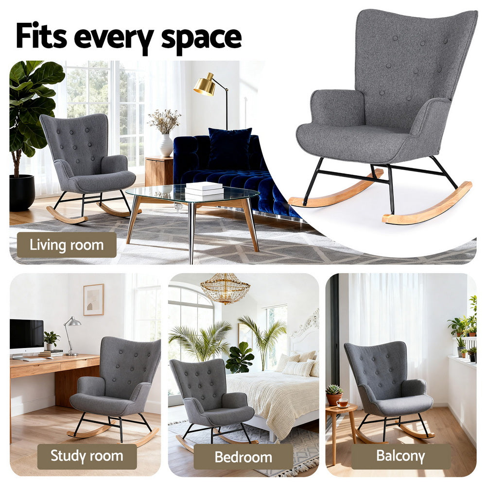 Artiss Rocking Armchair Nursing Chair Linen Fabric Grey