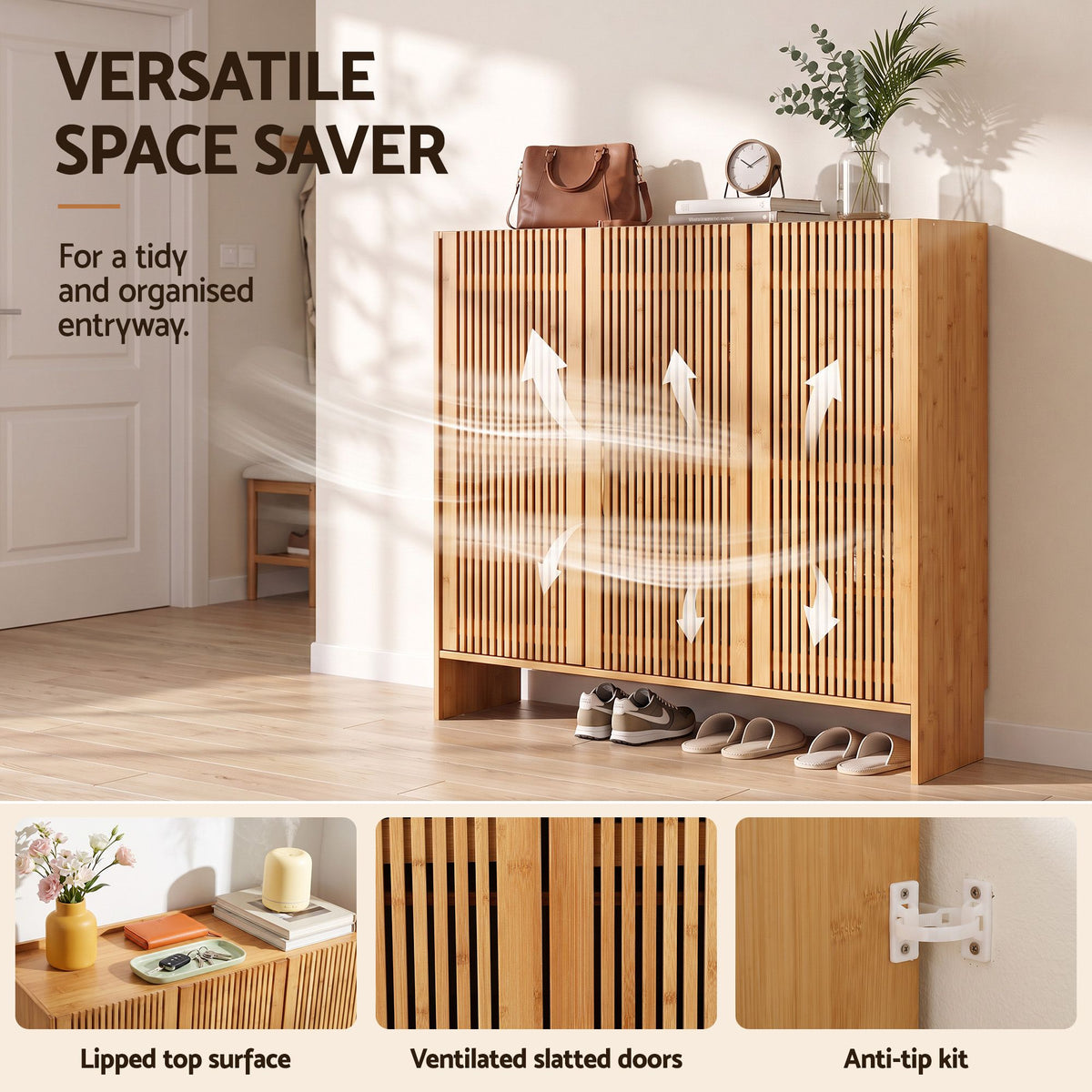 Artiss Shoe Cabinet Versatile Door 24 Pairs Shoe Storage Cupboard Bamboo