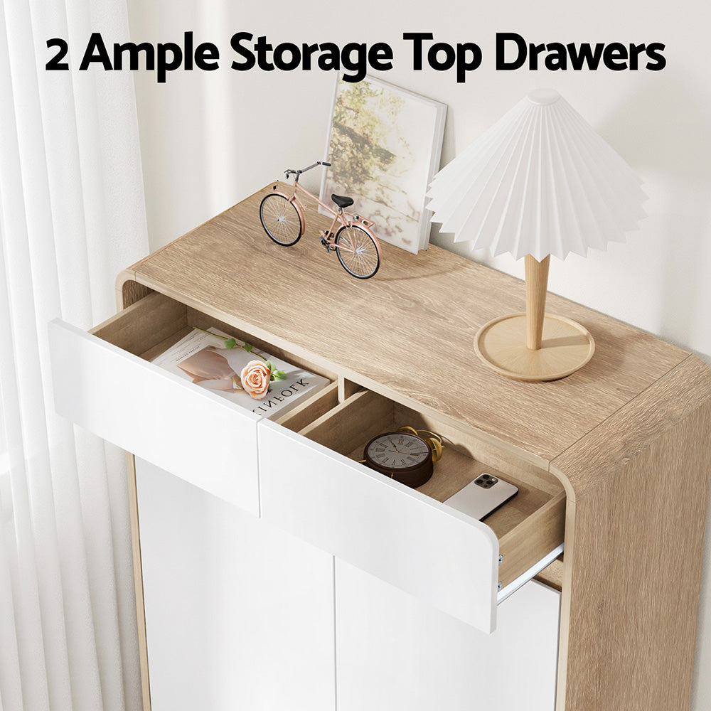 Artiss Shoe Rack Cabinet 20 Pairs Storage Cupboard Pine&White