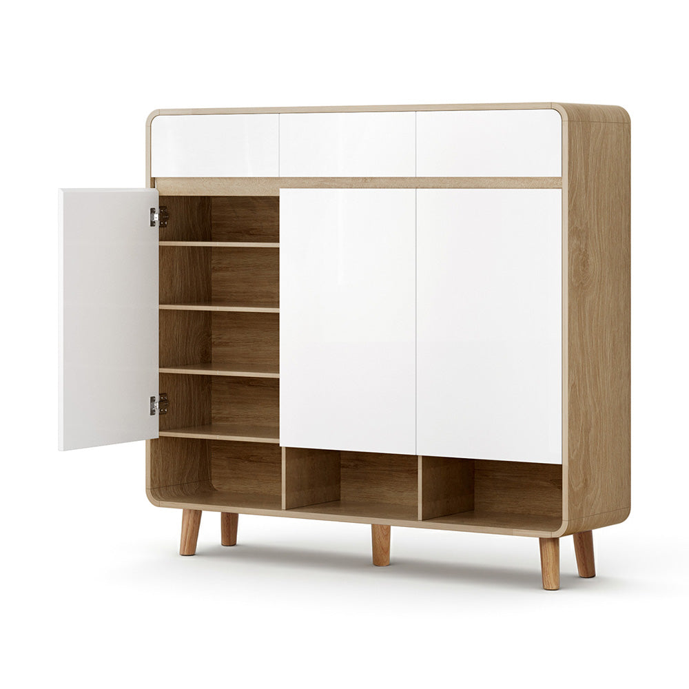 Artiss Shoe Rack Cabinet 25 Pairs Storage Cupboard Pine&White