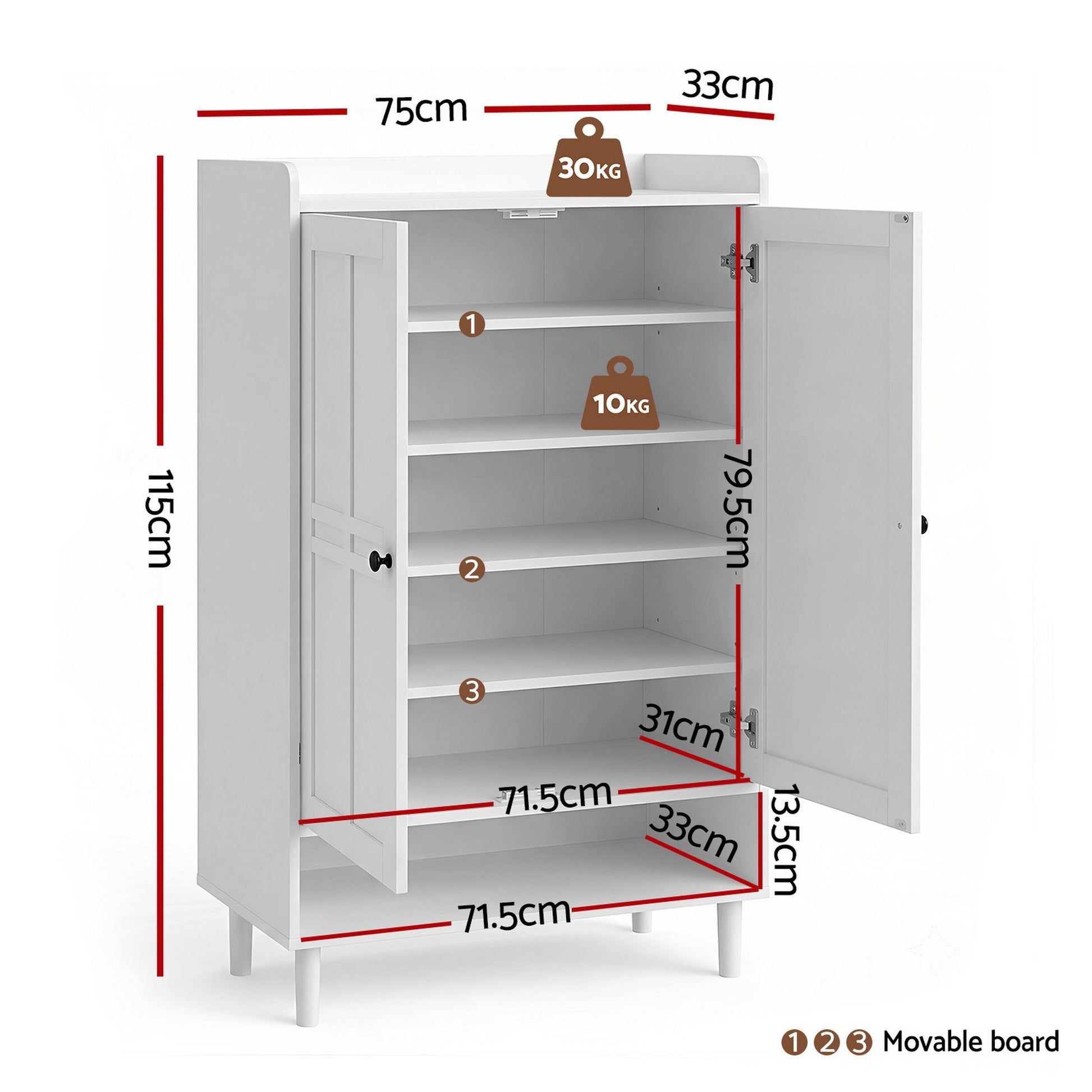 Artiss Shoe Rack Cabinet Storage Cupboard 3 Adjustable Shelves White