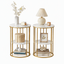Artiss Side Table Set of 2 Marble Effect Round Coffee Table 2 Tier End Bedside Table Nightstand White&Gold