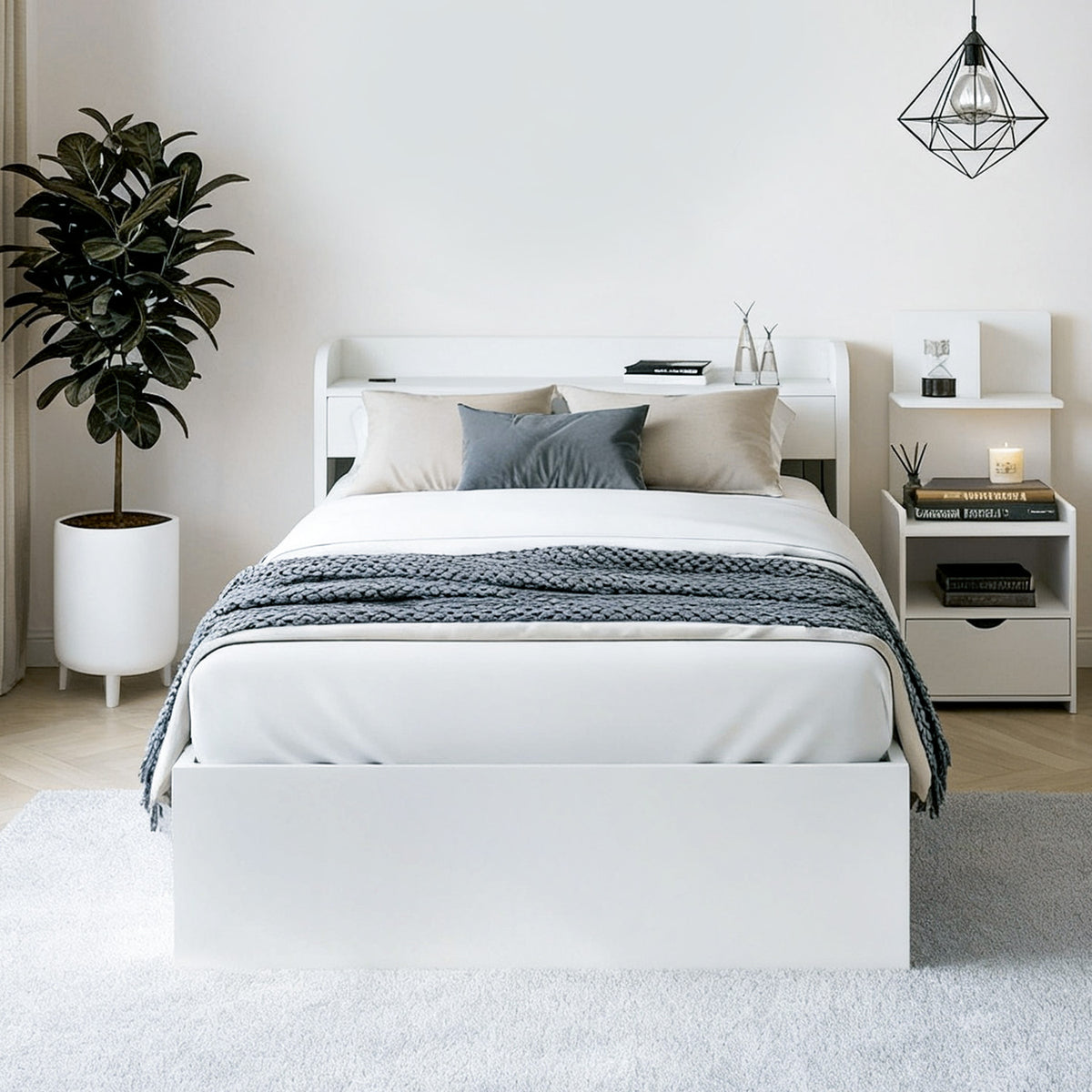Artiss Single Bed Frame with Charging Ports and Bedside Table