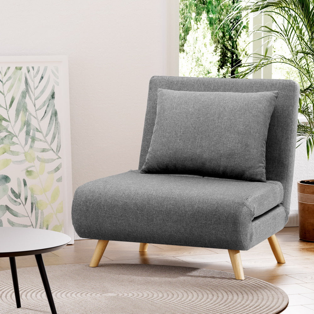 Artiss Sofa Bed Convertible Couch Recliner Lounge Chair Linen Grey